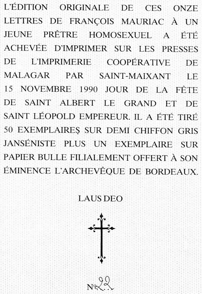 Item #1190 Onze Lettres a Un Jeune Pretre Homosexuel. François MAURIAC.