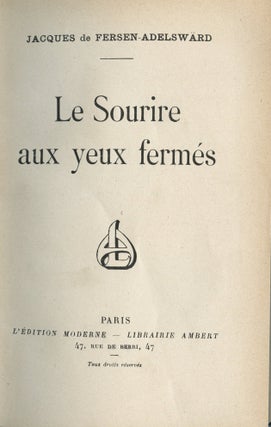 Item #2282 Le Sourire aux Yeux Fermés. Baron Jacques d'Adelsward FERSEN