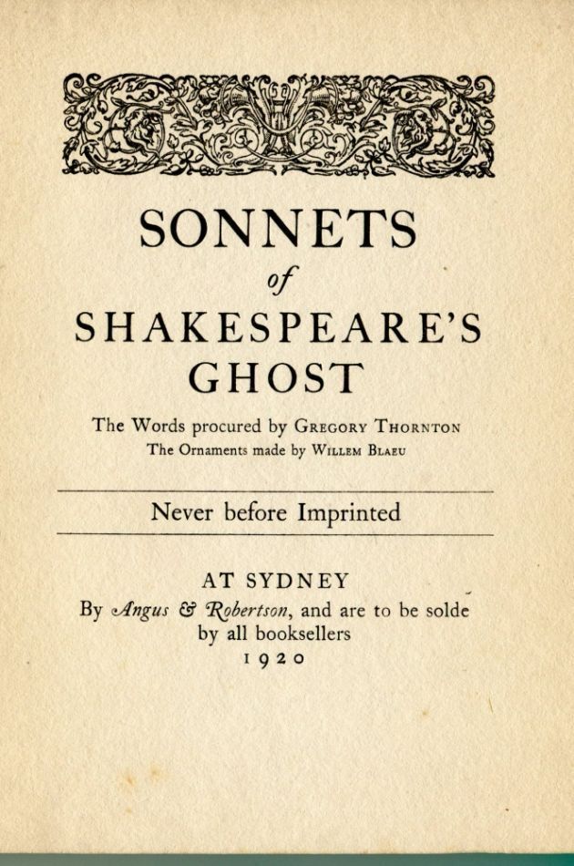 Item #5120 Sonnets of Shakespeare's Ghost. Gregory THORNTON.