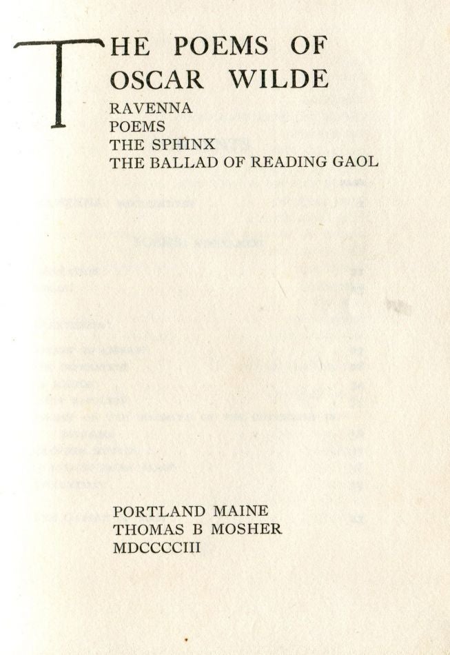 Item #5184 Poems of Oscar Wilde Ravenna. Poems. The Sphinx. The Ballad of Reading Gaol. Oscar WILDE.