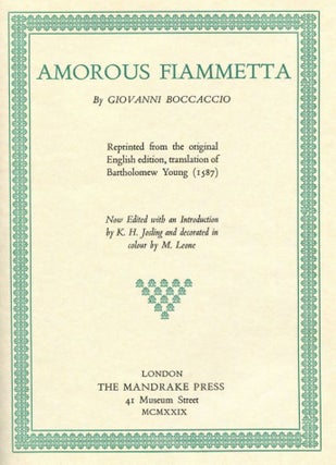 Item #5460 Amorous Fiammetta. Giovanni BOCCACCCIO