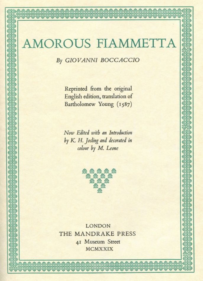 Item #5460 Amorous Fiammetta. Giovanni BOCCACCCIO.