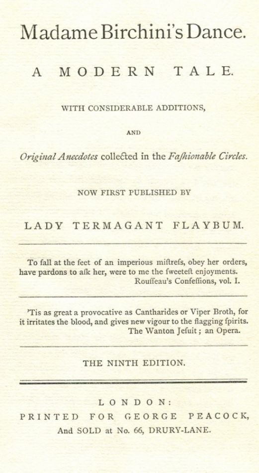 Item #5818 Madame Birchini's Dance: A Modern Tale.with Considerable Additions. Lady Termagant FLAYBUM.