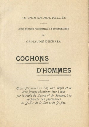 Item #5829 Cochons d'Hommes. Grimaudin d' ECHARA