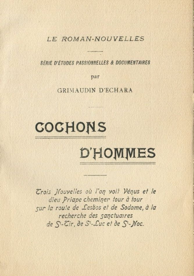 Item #5829 Cochons d'Hommes. Grimaudin d' ECHARA.