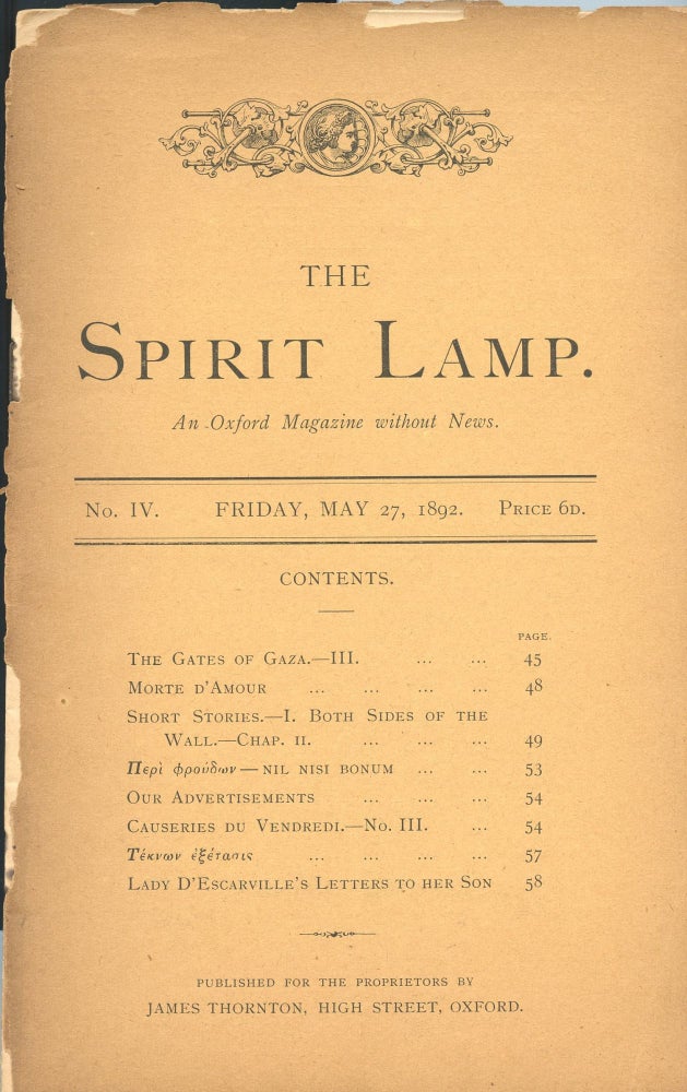 Item #6269 The Spirit Lamp. An Oxford Magazine. Sandys WASON, ed.