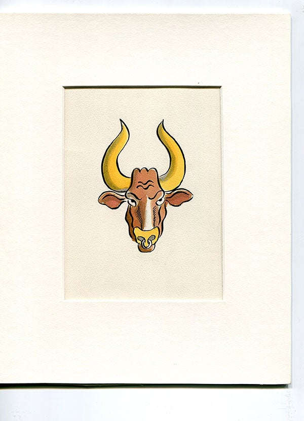 Item #6401 Astrological sign (Taurus) pen and ink (5.5" x 6.5") mounted. Exhibited Museum of Sex, 2011. Sam STEWARD.
