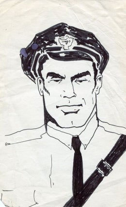 Item #6419 Policeman, ink sketch on paper (5" x 8.5"). Sam STEWARD