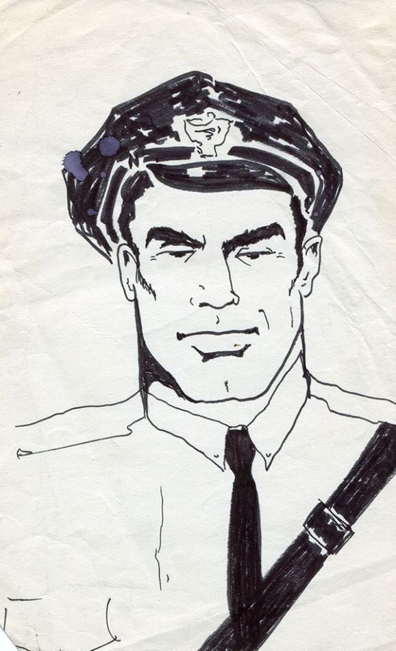 Item #6419 Policeman, ink sketch on paper (5" x 8.5"). Sam STEWARD.