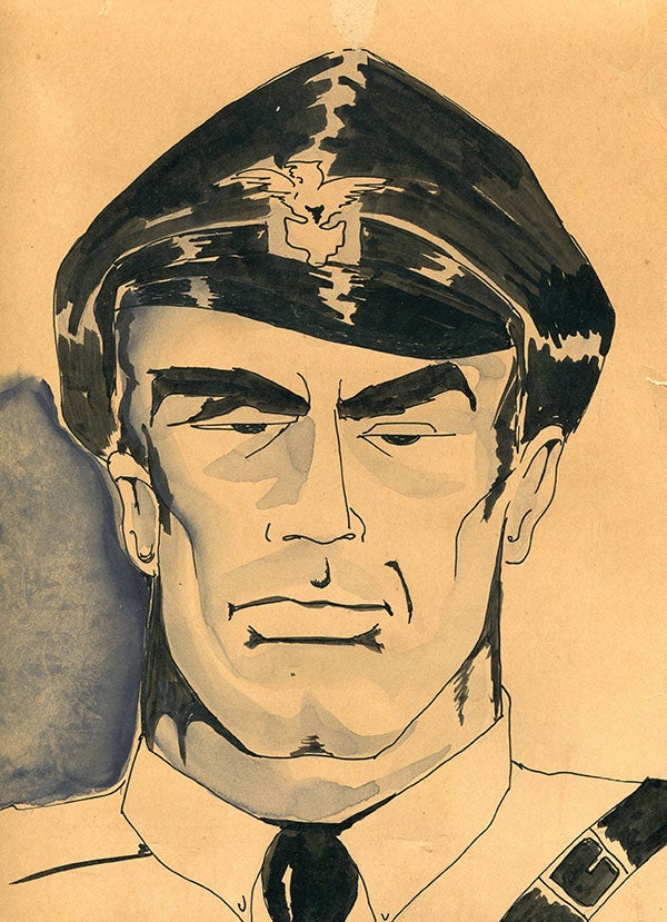 Item #6420 Policeman, ink drawing (8.5" x 12.25") sketch on verso. Sam STEWARD.