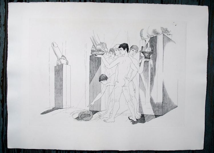 Item #6527 Original etching of classical Greek scene for an unpublished book project (30" x 22"). CZANARA, Raymond Carrance.