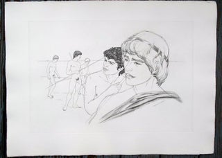 Item #6529 Study of boys. Original etching of classical Greek scene for an unpublished book...