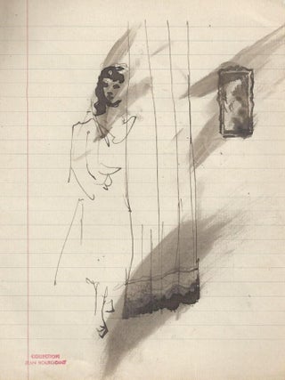 Item #6980 Woman at curtain, with frame in background. From the Jean Bourgoint collection....