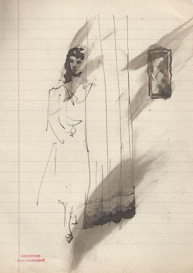 Item #6980 Woman at curtain, with frame in background. From the Jean Bourgoint collection. Christian BERARD.