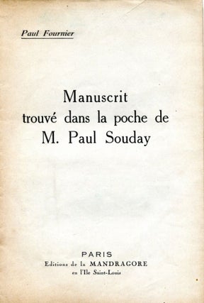 Item #7115 Manuscrit trouvé dans la poche de M. Paul Souday. Paul FOURNIER