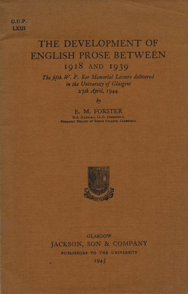 Item #712 The Development of English Prose Between 1918 and 1939. E. M. FORSTER.