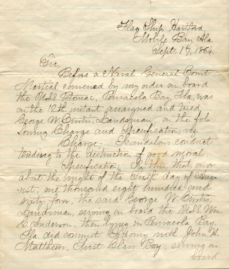 Item #8034 An extroardinary letter from Rear Admiral David G. Farragut. David FARRAGUT.
