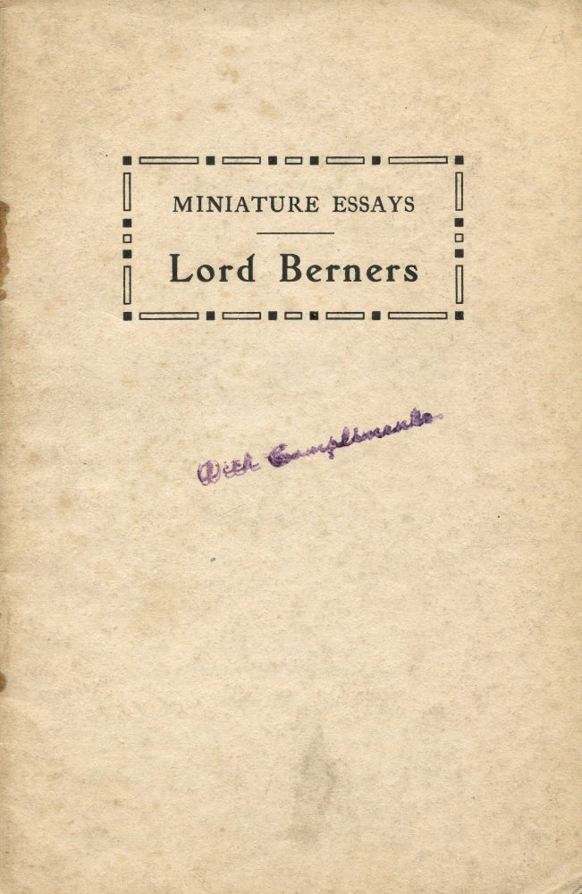 Item #8044 Miniature Essays: Lord Berners. Lord BERNERS.