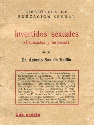 Item #8075 Invertidos sexuales (Pederastas y lesbianas). Antonio SAN DE VELILLA