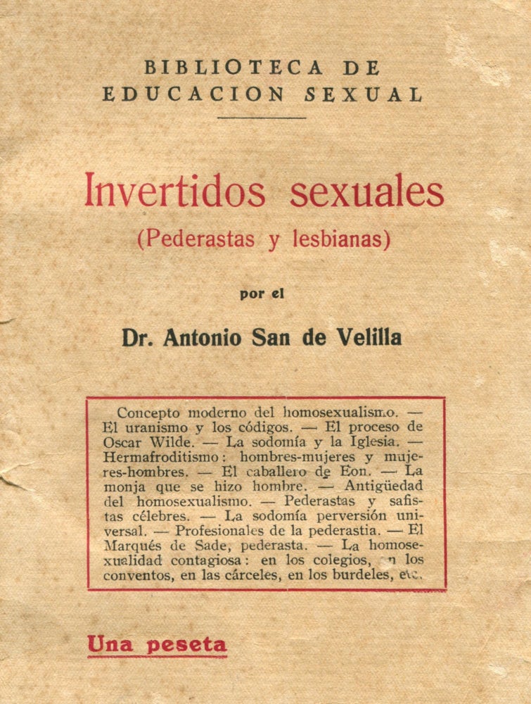 Item #8075 Invertidos sexuales (Pederastas y lesbianas). Antonio SAN DE VELILLA.