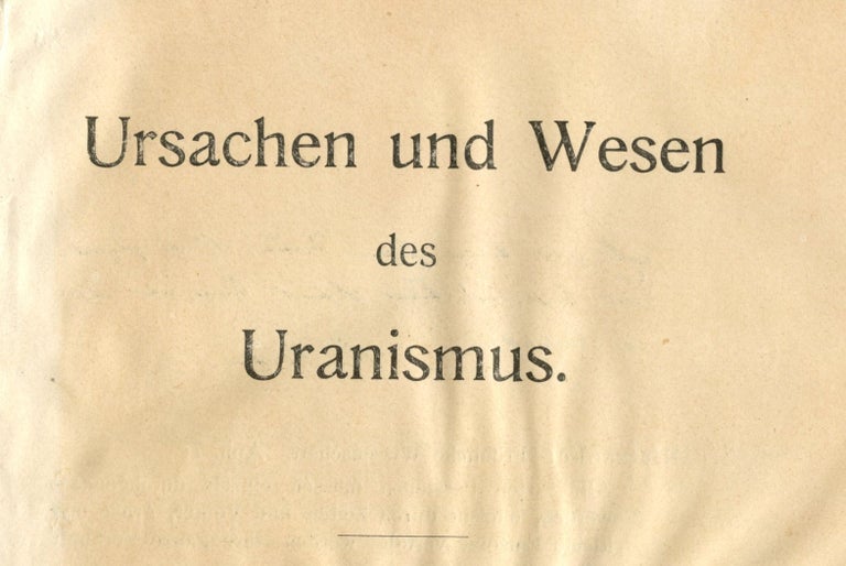 Item #8358 Ursachen und Wesen des Uranismus. Magnus HIRSCHFELD.