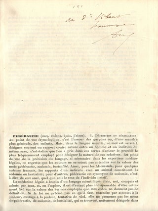 Item #8360 Pédérastie. (Extrait du Dictionnaire encyclopédique des sciences médicales de...