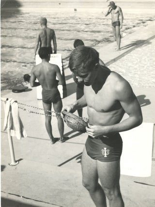 Item #8446 Vintage black and white photograph of swimmers. MALE PHOTOGRAPHY
