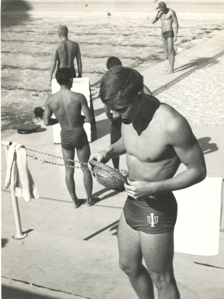 Item #8446 Vintage black and white photograph of swimmers. MALE PHOTOGRAPHY.