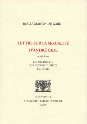 Item #8721 Lettre sur la Sexualite d'Andre Gide. Roger MARTIN du GARD