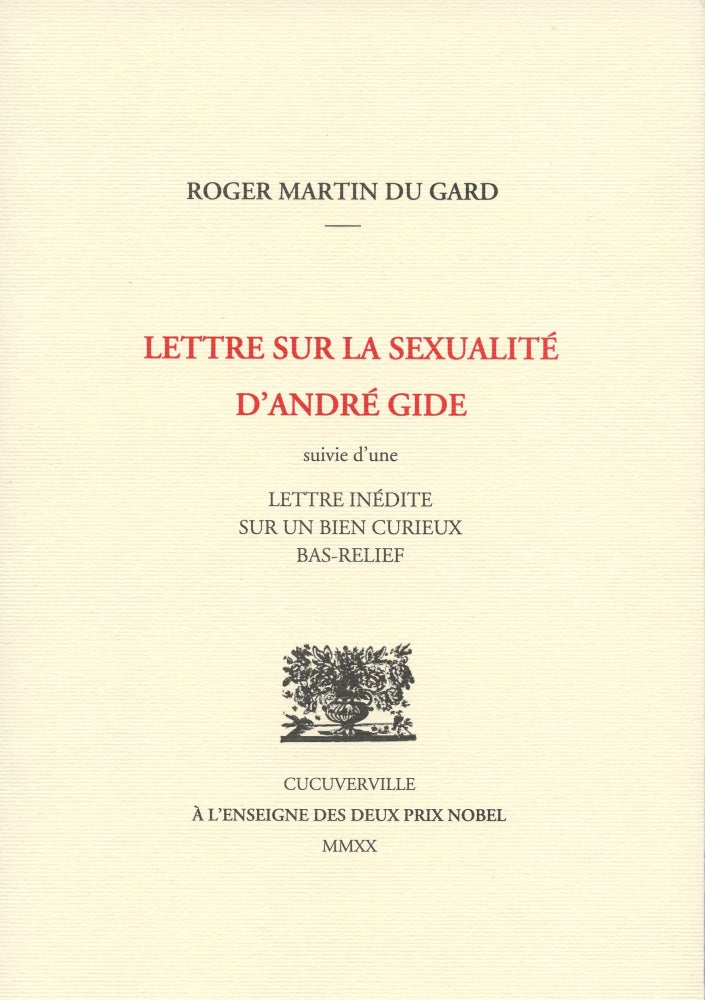 Item #8721 Lettre sur la Sexualite d'Andre Gide. Roger MARTIN du GARD.