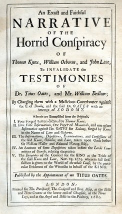 An exact and faithful narrative of the horrid conspiracy of Thomas Knox, William Osborne, and. Titus OATES.