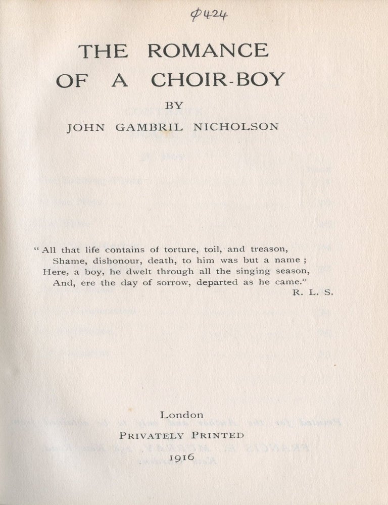 Item #8985 The Romance of a Choir-Boy. John Gambril NICHOLSON.
