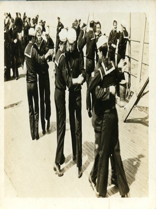 Item #9234 Vintage postcard of sailors dancing onboard a ship. UNKNOWN